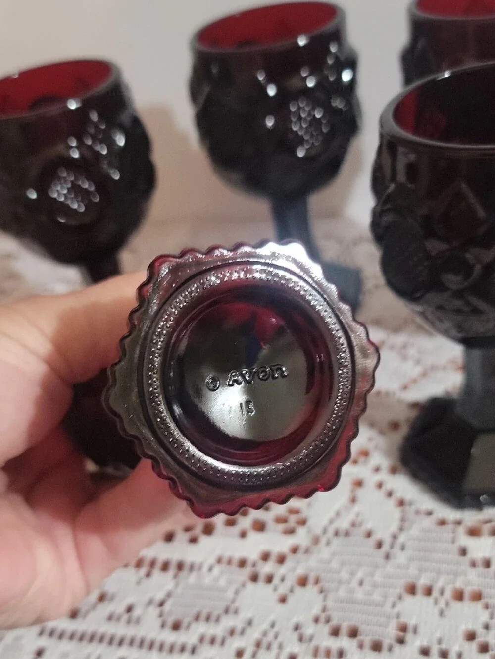 Vintage Avon Ruby Red 1876 Cape Cod  Wine Gobkets Set Of 6
